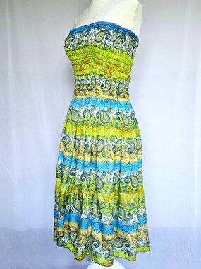 Strapless Sundress | Paisley Sequin Dress | Tropical | M